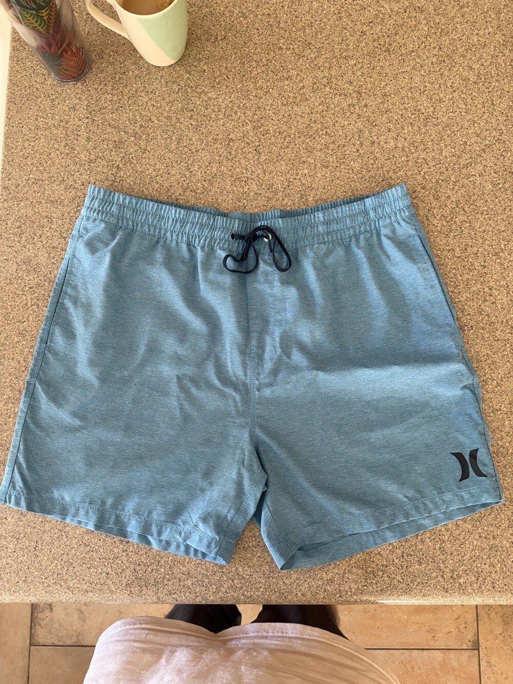 Hurley Mens Blue Solid Drawstring Pockets Swim Trunks 6” inseam Size XL